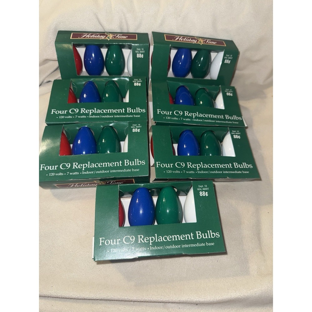 Lot Of 7 Packs Christmas  Light Bulbs C9 New 4 Each Pack Red Blue Green White